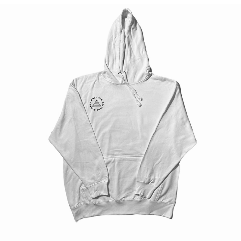 Only the Strong Survive WHITE PULLOVER HOODIE